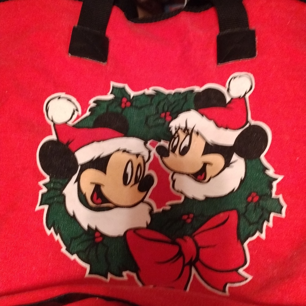 Vintage Mickey and Minnie Christmas Bag with Wreath.